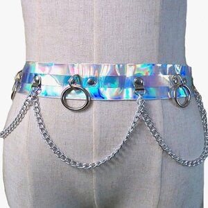 Holographic Silver Waist Harness Garter Belt Adjustable Rave EDM Festival
